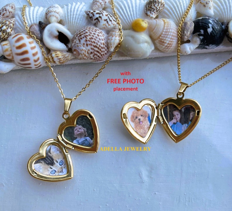 Gold Vintage Heart Locket Necklace Big Small With Photo Pendant Choker Waterproof Tarnish Free Necklace Pendant Personalized Friend Gift MOM image 1