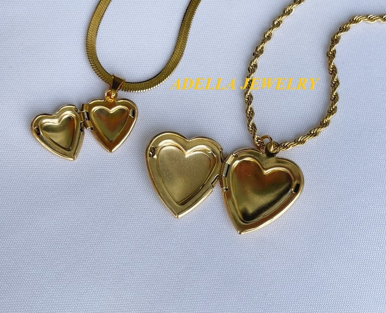 Gold Vintage Heart Locket Necklace Big Small With Photo Pendant Choker Waterproof Tarnish Free Necklace Pendant Personalized Friend Gift MOM image 7