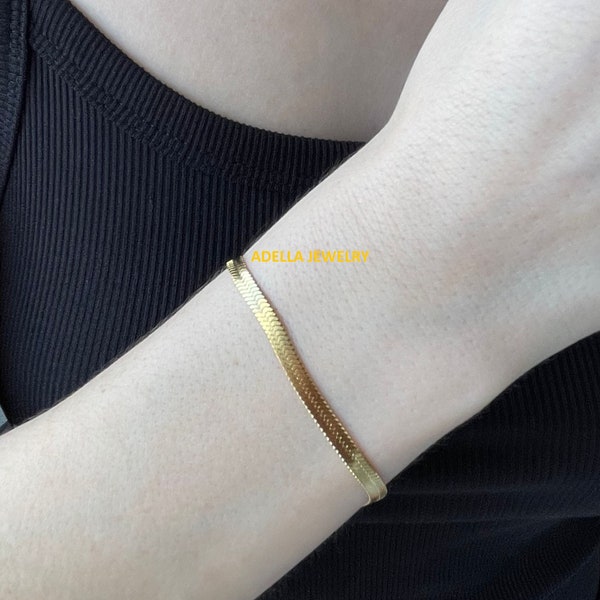 18K Gold Herringbone Bracelet For Women Waterproof Bracelet Snake Chain Anti Tarnish Jewelry Stainless Steel Bracelet Anklet Necklace Gift