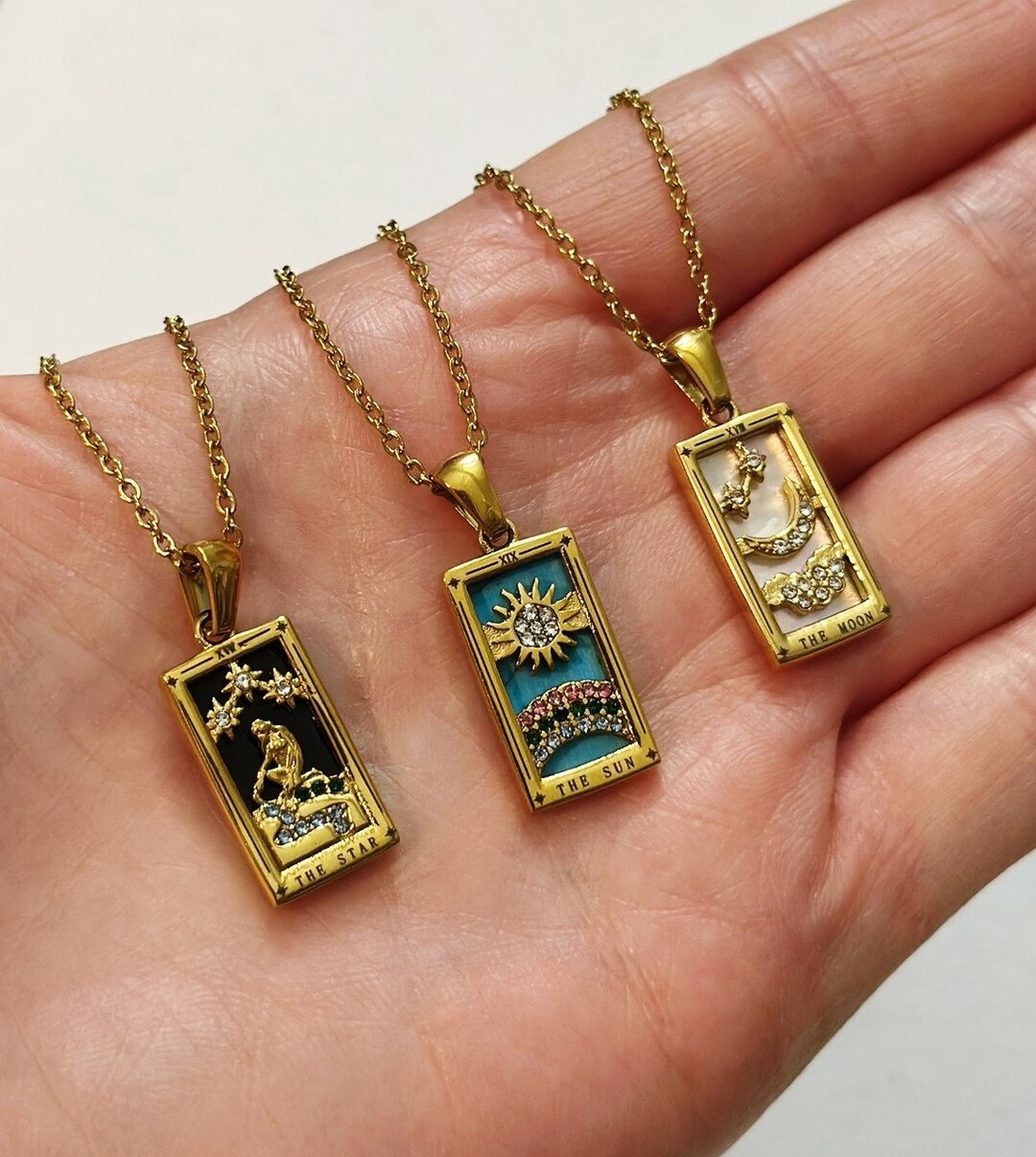 18K Gold Necklace Tarot Card Necklace Rectangle Zodiac Pendant Necklace