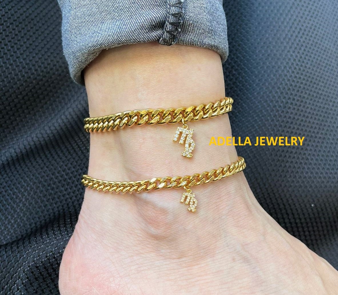 Shop Old English Zodiac Sign Astrology Anklet in Gold