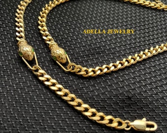 18K Gold Snake Curb Ketting Choker RVS Waterdichte Serpent Curby Chain Sieraden Set Choker Armband Ring voor haar voor hem Mom GIFT