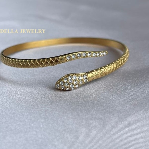 18K Gold Filled Snake Bracelet, Adjustable Snake Bangle Bracelet  Diamond Stone Serpent Bracelet Waterproof Bracelet Animal Bracelet Jewelry