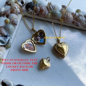 Gold Vintage Heart Locket Necklace Big Small With Photo Pendant Choker Waterproof Tarnish Free Necklace Pendant Personalized Friend Gift MOM image 2