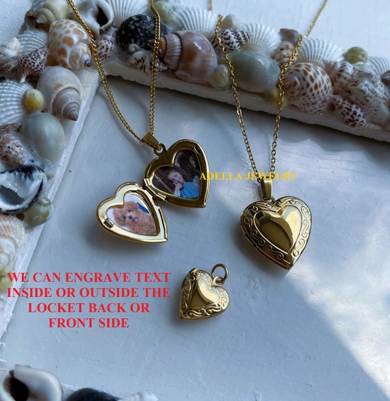 Gold heart locket necklace with picture inside sale