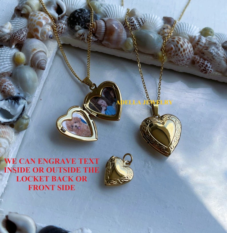 Gold Vintage Heart Locket Necklace Big Small With Photo Pendant Choker Waterproof Tarnish Free Necklace Pendant Personalized Friend Gift MOM image 2