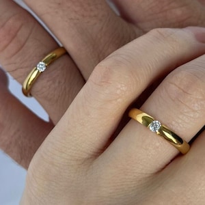 18K Gold Band Ring Wedding Ring Custom Ring Diamond Ring One Stone Thin Band Ring Waterproof Ring Personalized Couples Ring Statement Ring