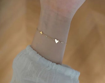 18K Gold Heart Bracelet Tiny Heart Bracelet Waterproof Bracelet Stainless Steel Jewelry Dainty Bracelet Personalized Small Heart Bracelet