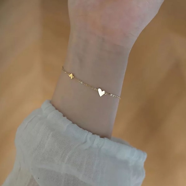 18K Gold Heart Bracelet Tiny Heart Bracelet Waterproof Bracelet Stainless Steel Jewelry Dainty Bracelet Personalized Small Heart Bracelet