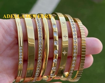 Gold Filled Bangle Engraved Name Bracelet Custom Bracelets Crystal Multistone Bracelet Waterproof Friendship Love Bracelet Personalized Gift