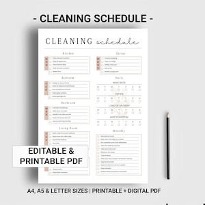 Editable cleaning schedule, Printable cleaning checklist, Digital chore chart