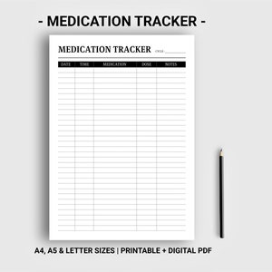 Medikationstracker druckbare digitale Monatliche Medikationsvorlage Ergänzungstracker Medizin log