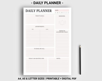 Daily planner Daily to do list Daily checklist Printable Digital planner