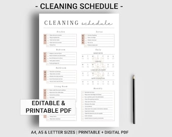 Editable cleaning schedule, Printable cleaning checklist, Digital chore chart