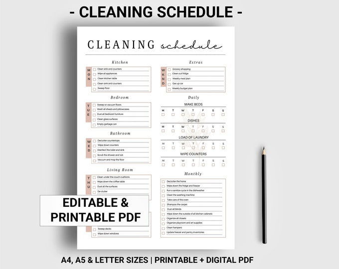 Editable Cleaning Schedule Canva Template - Etsy Canada