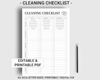 Editable cleaning checklist, Printable cleaning schedule, Digital chore chart