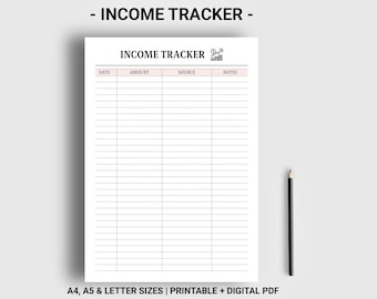 Income tracker printable digital Income statement Income planner Instant download