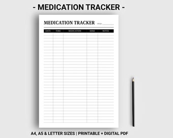 Medication tracker printable digital Monthly medication template Supplement tracker Medicine log