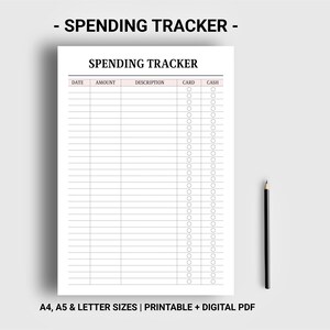 Spending tracker printable digital Spending log Expense tracker Purchase tracker Transaction register