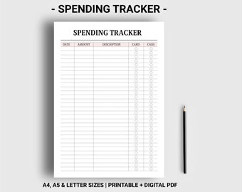 Spending tracker printable digital Spending log Expense tracker Purchase tracker Transaction register