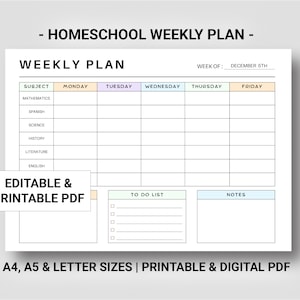 Editable homeschool schedule, Homeschool planner printable digital, Homeschool lesson planner