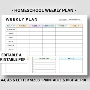 Editable homeschool schedule, Homeschool planner printable digital, Homeschool lesson planner