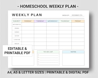 Editable homeschool schedule, Homeschool planner printable digital, Homeschool lesson planner