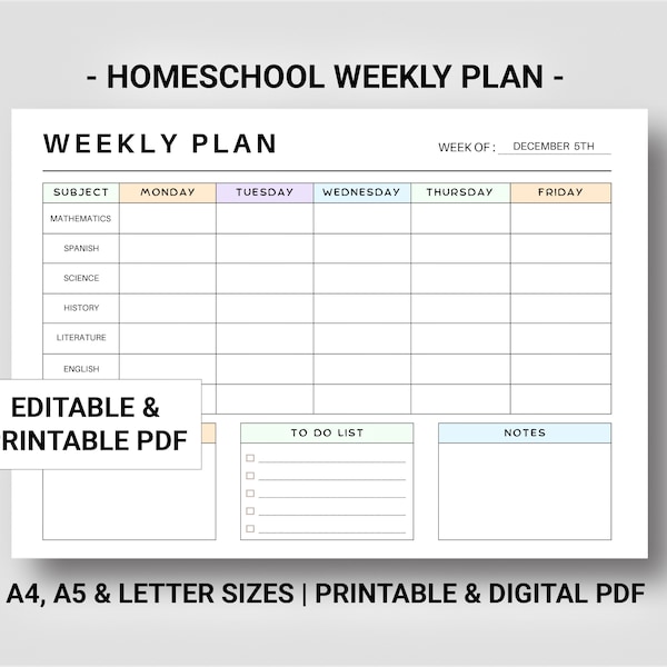 Editable homeschool schedule, Homeschool planner printable digital, Homeschool lesson planner