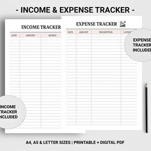 Income and expense tracker printable digital Spending tracker Budget template