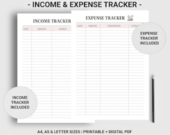 Income and expense tracker printable digital Spending tracker Budget template