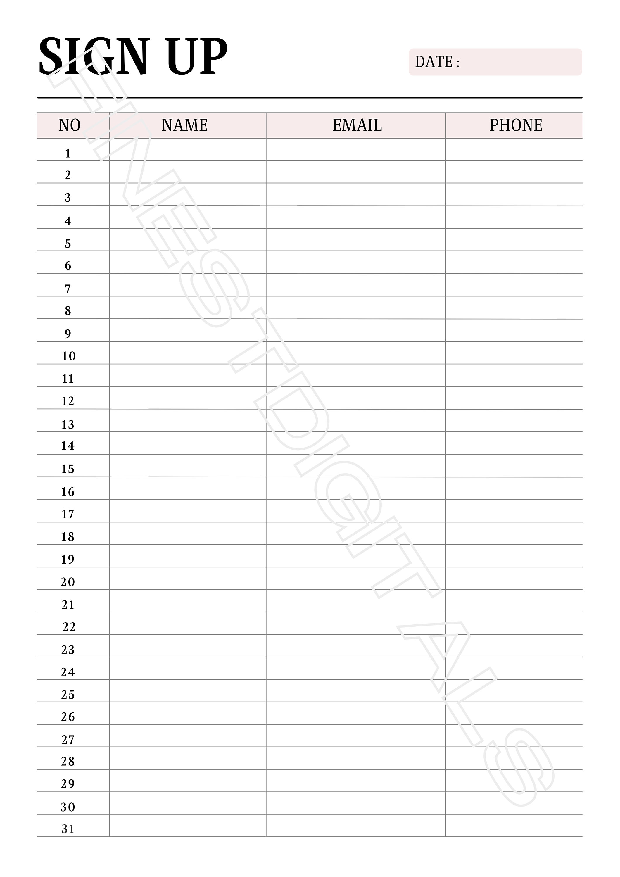 Sign up Sheet Printable Digital Sign in Template Sign up Form Instant