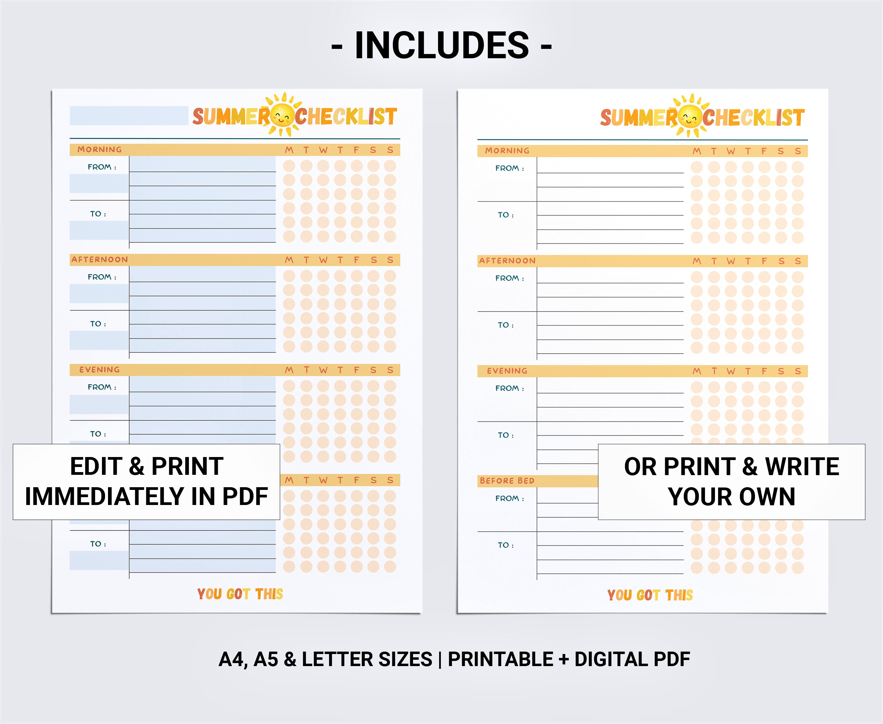 Personalized Summer Checklist Printable Digital, Kids Chore Chart, Kids ...
