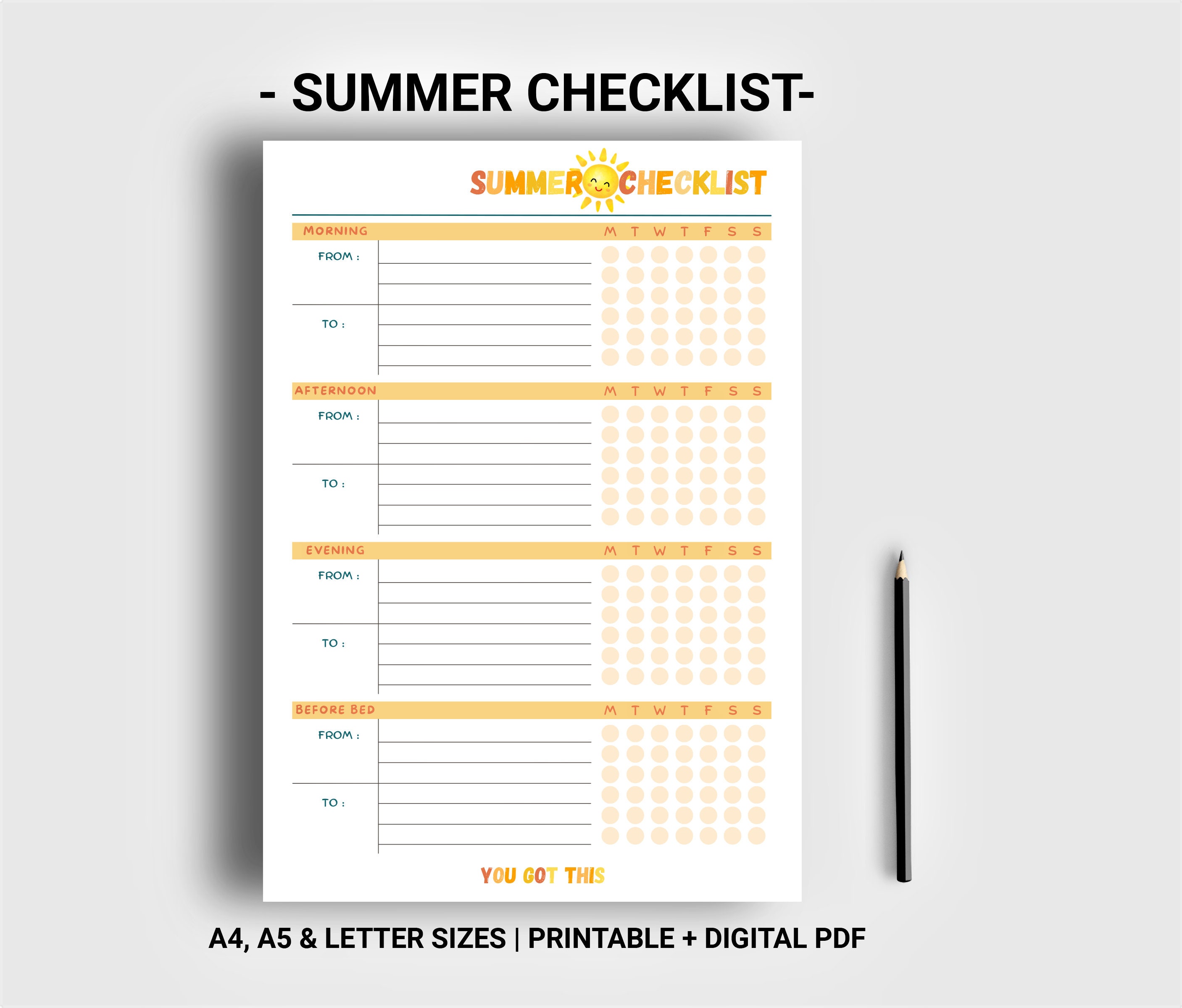 Personalized Summer Checklist Printable Digital, Kids Chore Chart, Kids ...