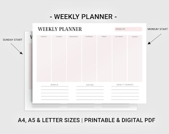 Weekly planner Weekly to do list Weekly schedule Weekly digital printable planner Instant download