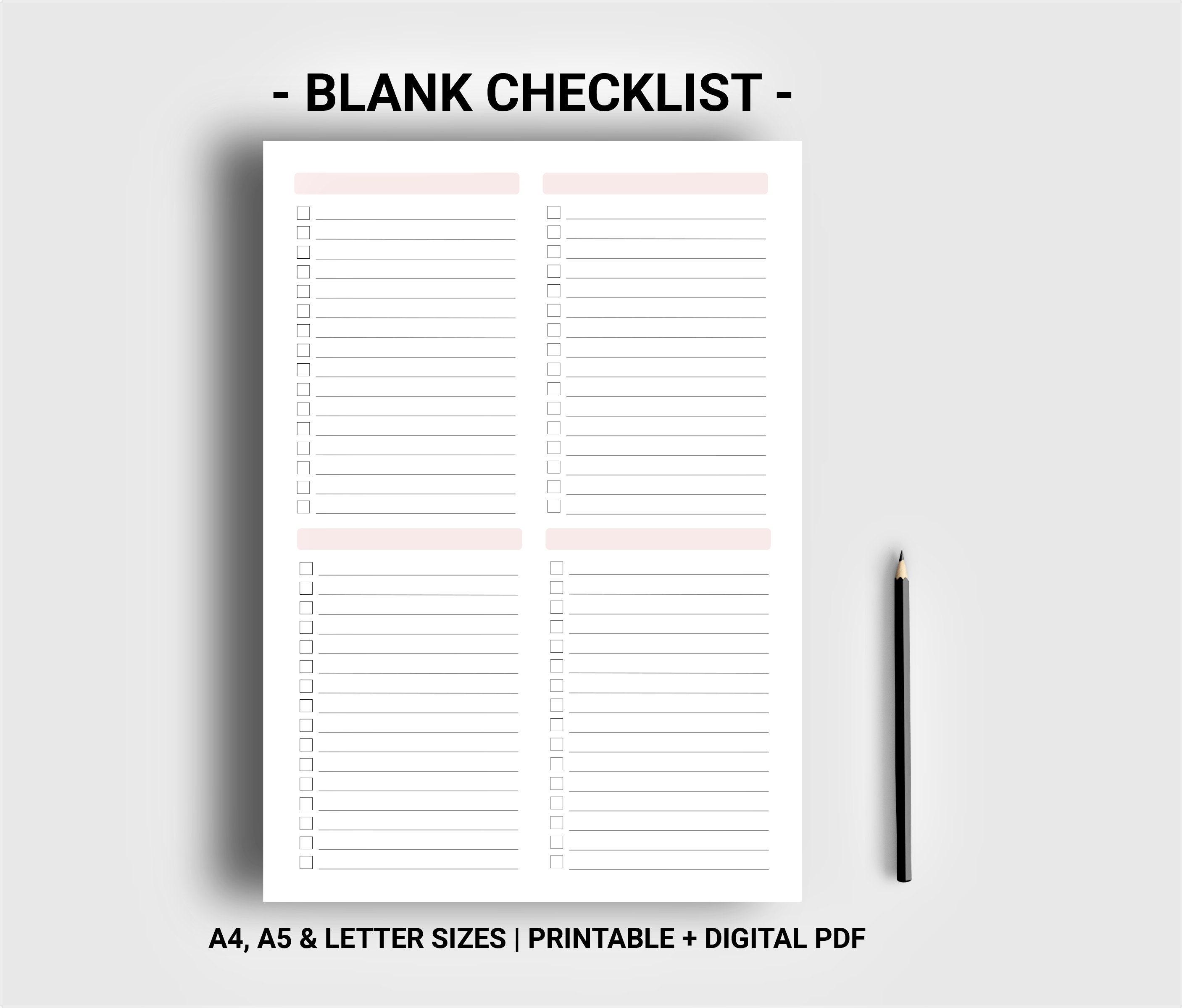 Blank Checklist Printable Digital Weekly to Do List Daily to Do