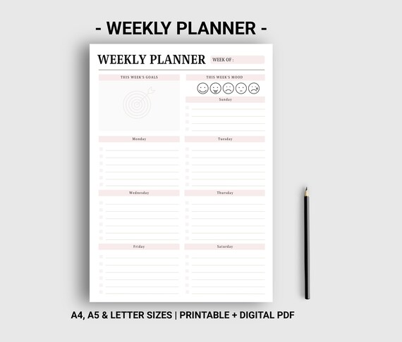 Weekly Planner Daily to Do List Printable Digital Weekly - Etsy