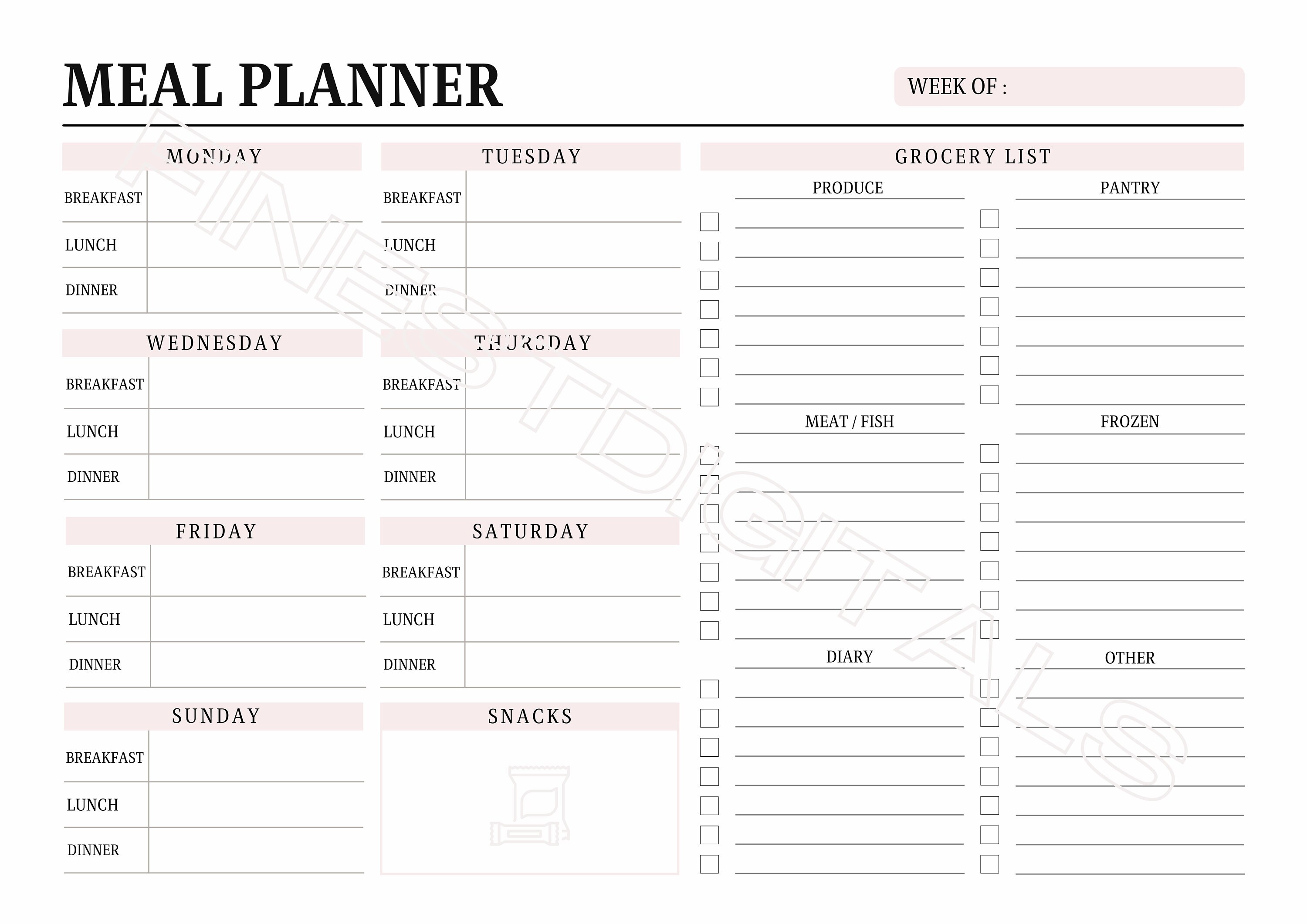 Weekly Meal Planner and Grocery List Printable Digital, Editable Food ...