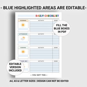 Kids Daily Checklist Printable Editable, Personalized Chore Chart, Kids ...