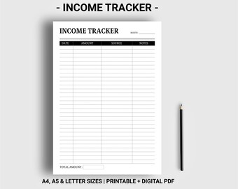 Income tracker printable digital Income planner Income statement Instant download