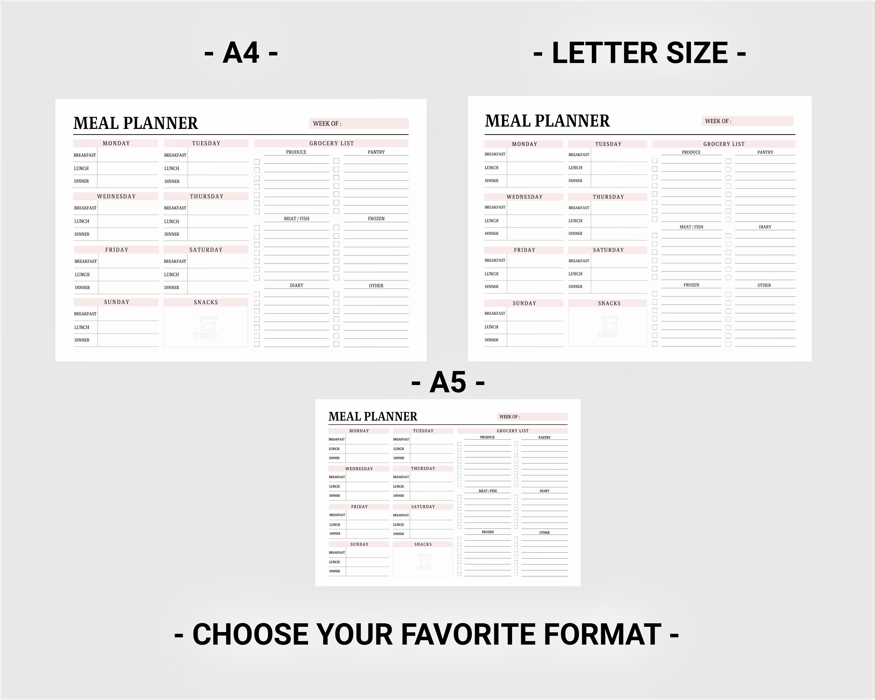 Weekly Meal Planner and Grocery List Printable Digital, Editable Food ...
