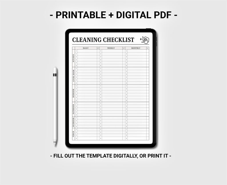 Editable Cleaning Checklist, Printable Cleaning Schedule, Digital Chore