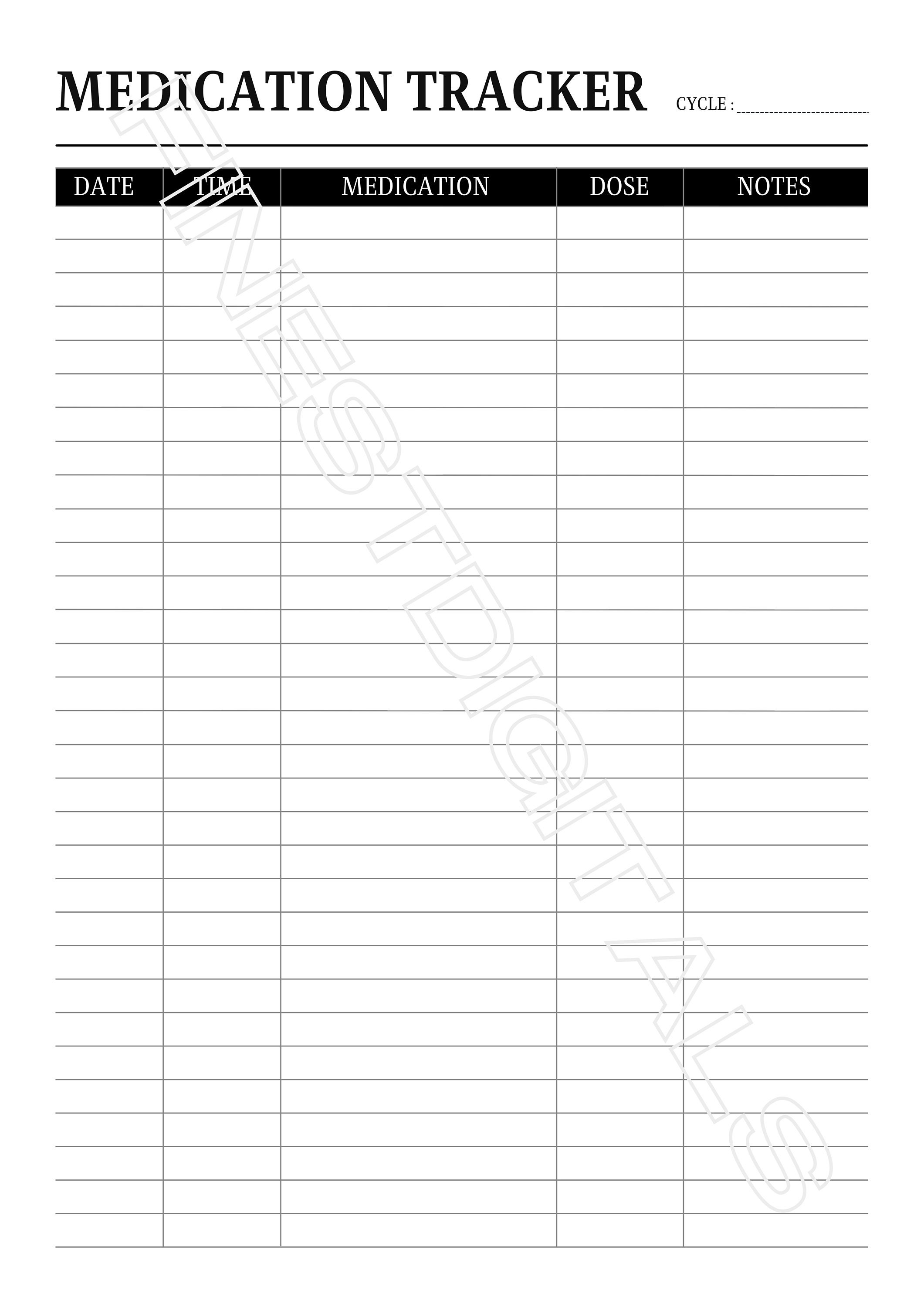 Medication Tracker Printable Digital Monthly Medication Template
