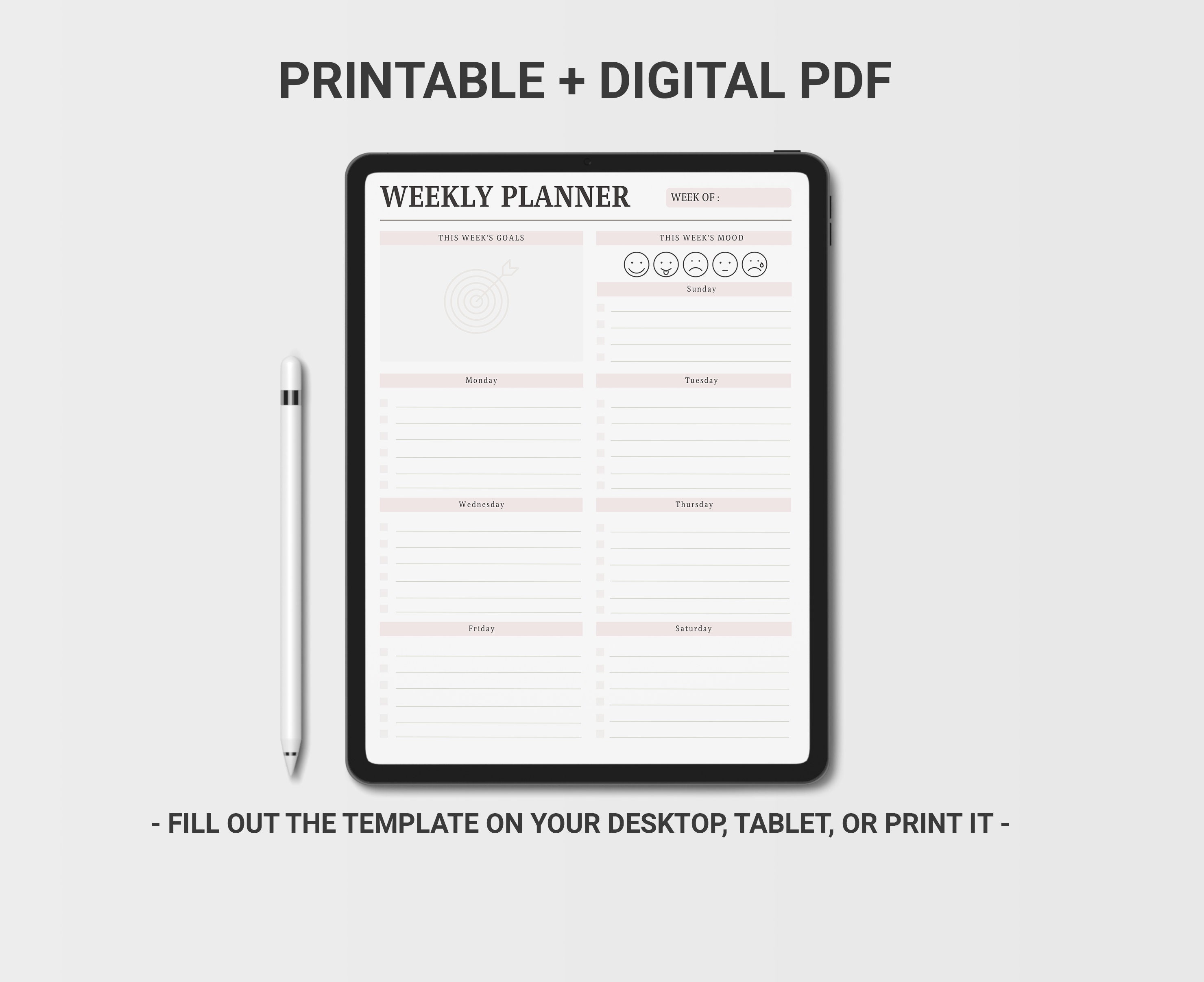 Weekly Planner Daily to Do List Printable Digital Weekly Checklist - Etsy