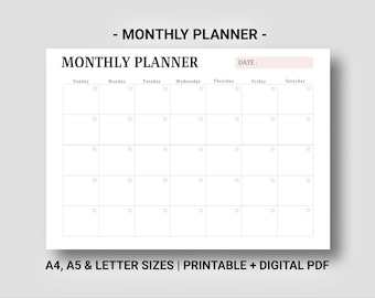 Monthly planner Monthly to do list Minimalist planner Printable Digital planner Instant download