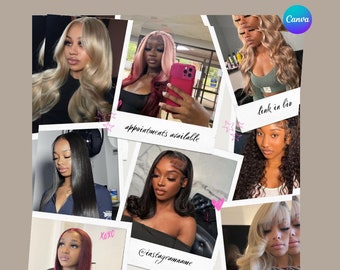 Editable Hair Content Flyer: Wig Install, Instagram Post (Canva Template)