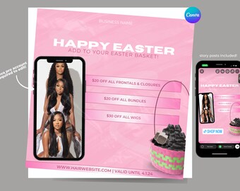 Folleto de venta de pelucas de Pascua, reserva de abril, plantilla para redes sociales (descarga digital)