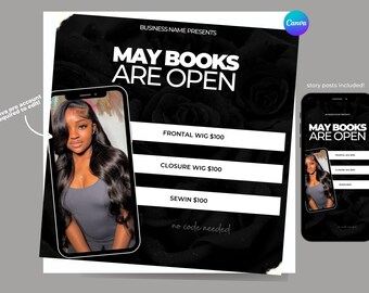 May Booking Flyer Template: Hairstylist Braider Appointments (Digital Download)