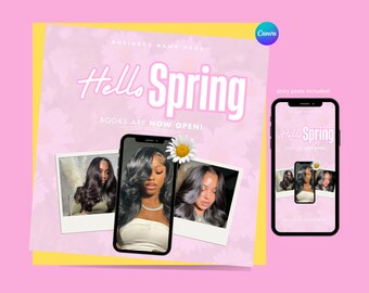 Folheto de agendamento para o Hello Spring Hair: modelo de reserva para abril (download digital)