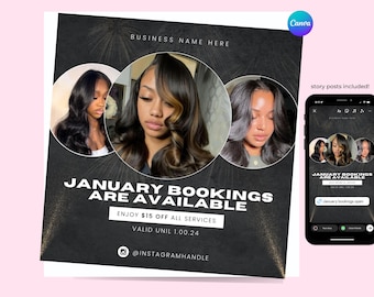 Folheto de agendamento de cabeleireiro para janeiro, promoção de Ano Novo (download digital)