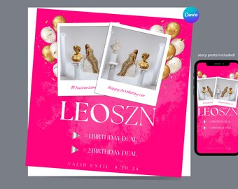 Panfleto de aniversário do CEO, promoção de agosto, temporada de Leão (download digital)